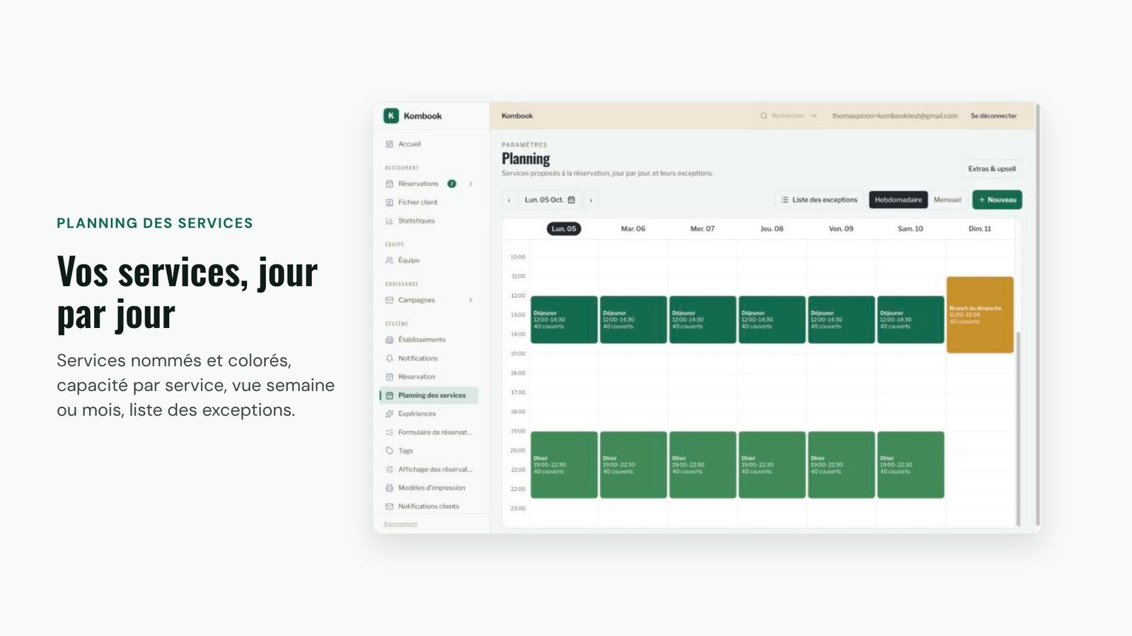 Planning des services : vos services, jour par jour